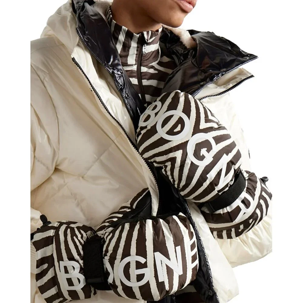 NEW Bogner Orella Winter Ski Mittens! Zebra Print Brown & Creme Limited Edition